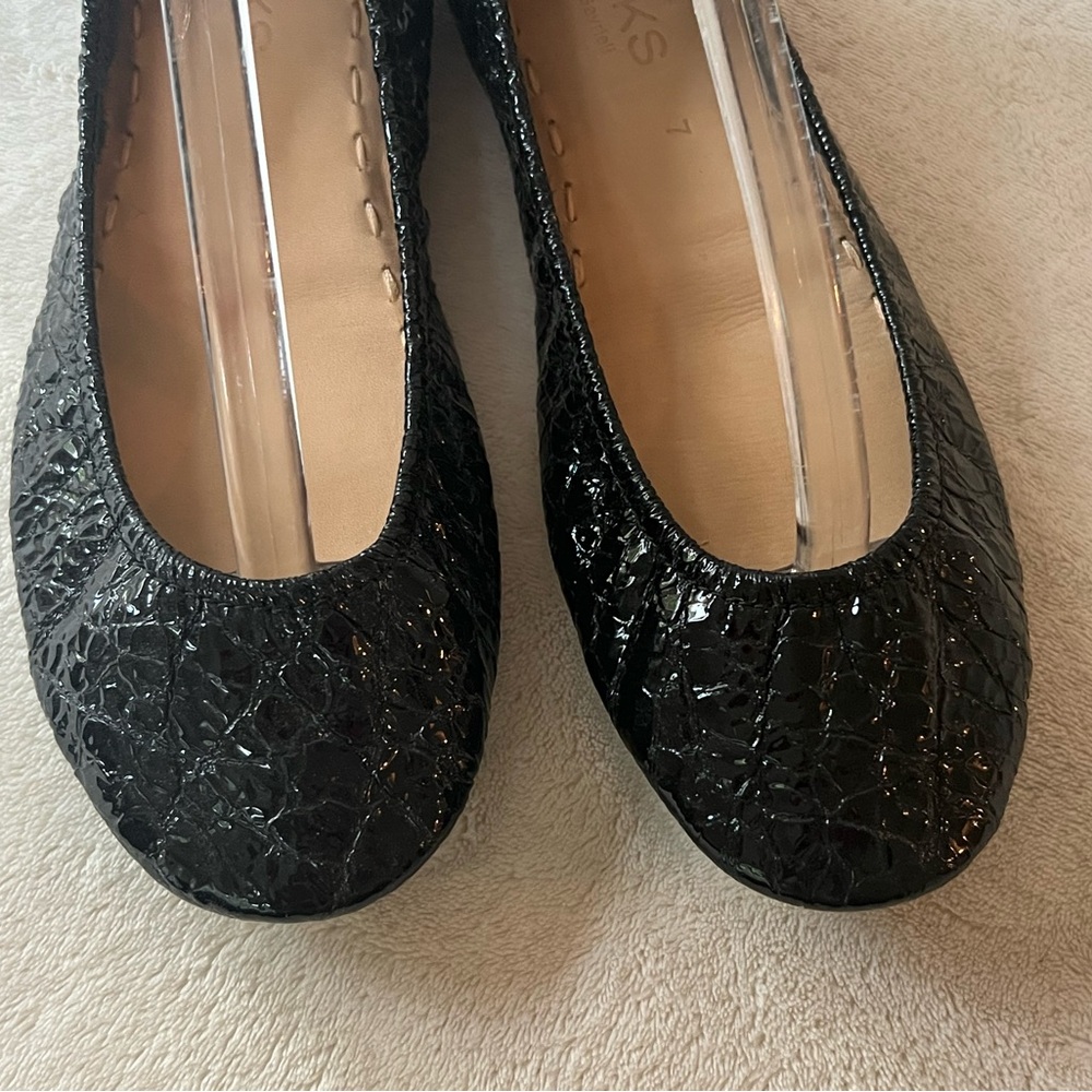 Tieks Blk Obsidian Blk Croc Patent Leather Flats 7 EUC